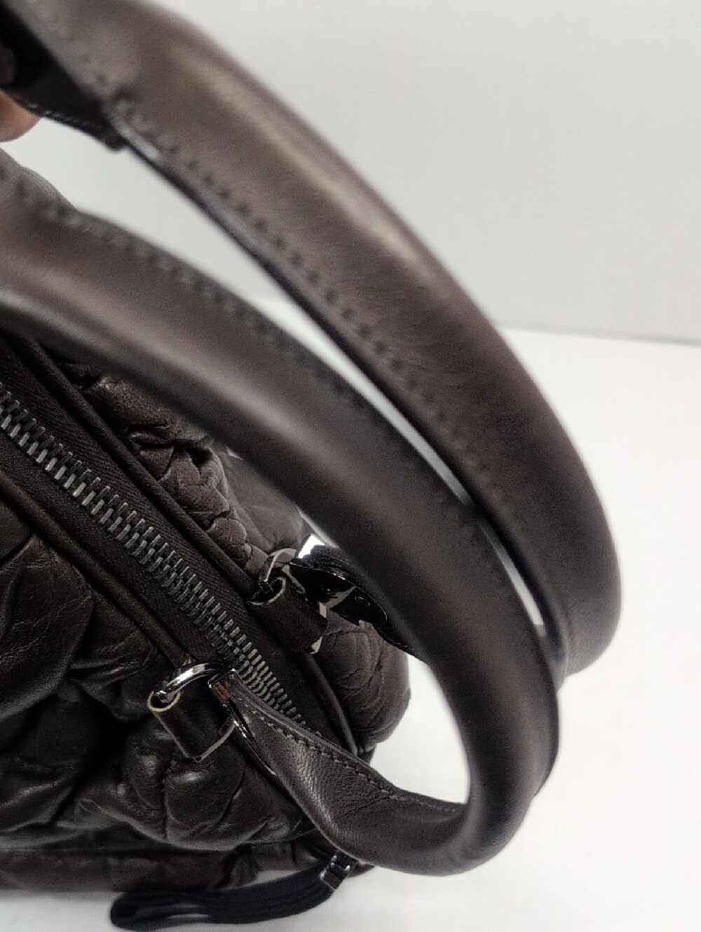 Moncler Brown Quiled Leather Top-Handle Bag - Picture 13 of 15